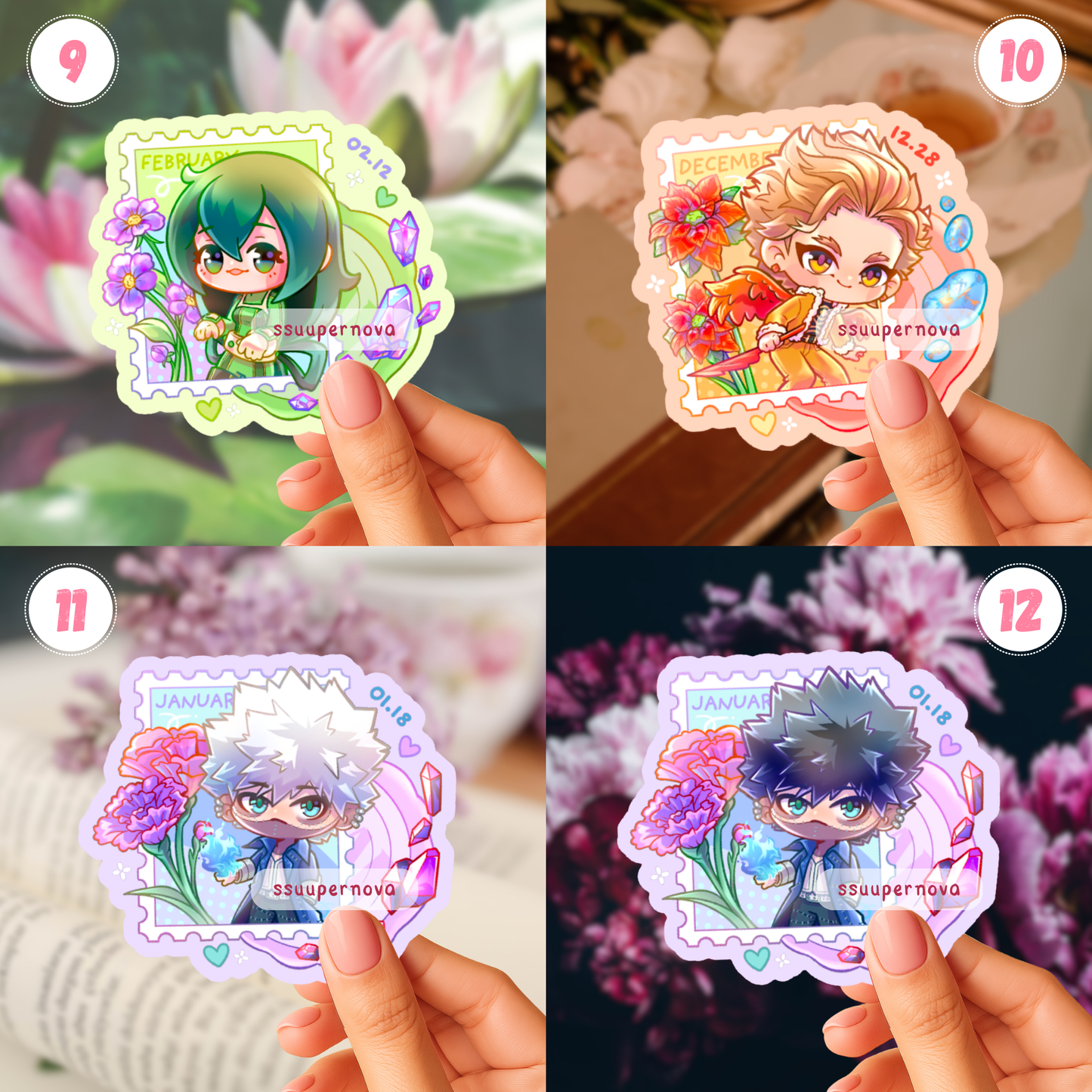 Birth stones and flowers stickers
