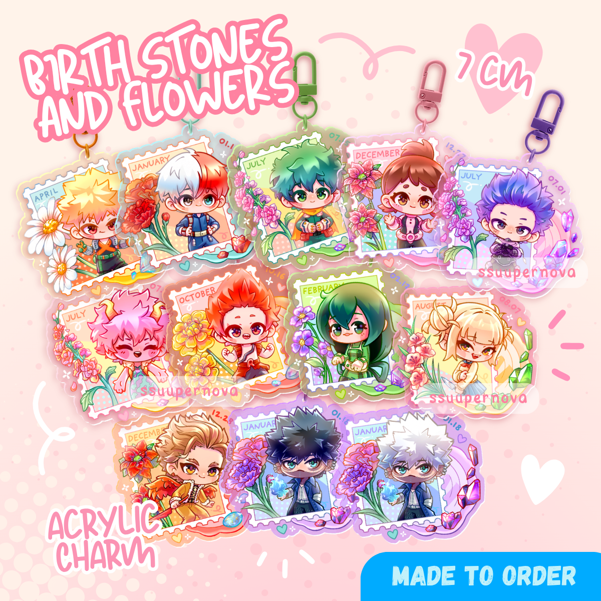 Birth stones and flowers charms (Made to order)