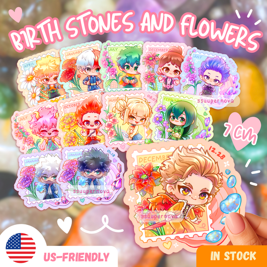 Birth stones and flowers stickers