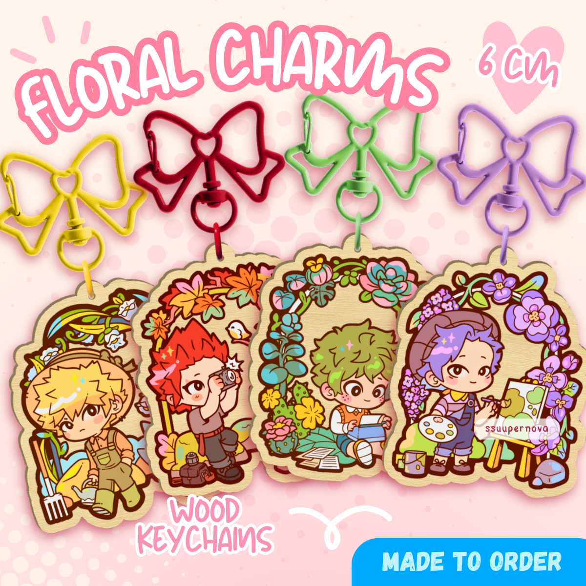 Floral - Wood Charms (Made to order)