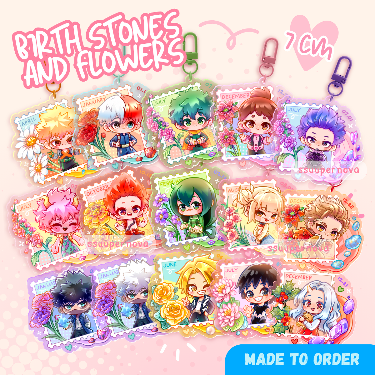 Birth stones and flowers charms (Made to order)