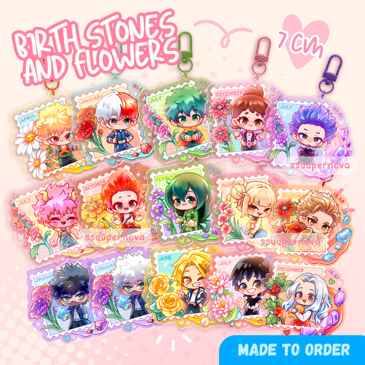 Birth stones and flowers charms (Made to order)